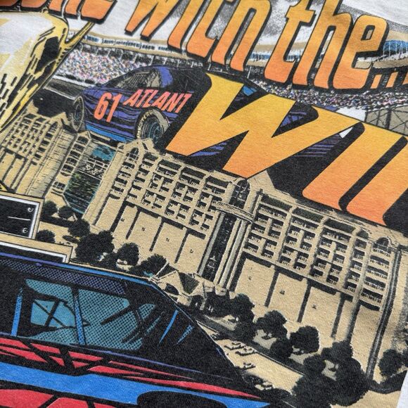 Vintage 90s Ford Mustang Atlanta Racing Gone With The Win Sz L T-Shirt Dbl Side - Picture 5 of 7
